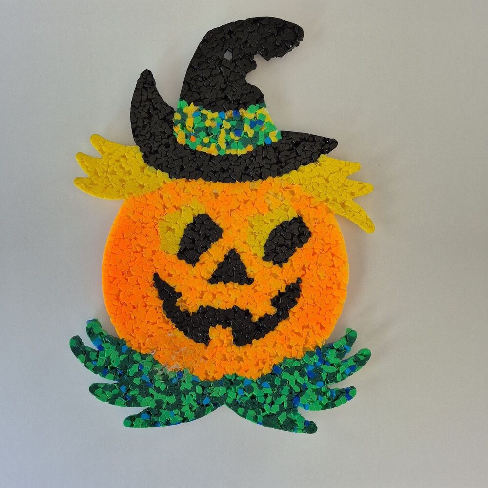 Vintage Melted Plastic Jack O Lantern Witch Pumpkin Halloween Decor